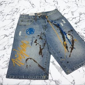 Men's Miskeen Mid Blue Hand Painted Denim Short